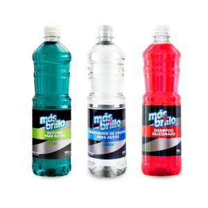 Pack Automotor Shampoo Siliconado + Renovador de caucho Super + Silicona Extra para auto Mas Brillo